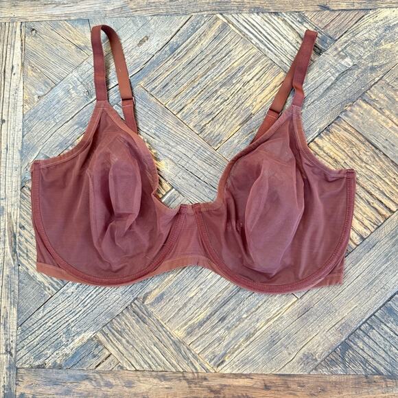 NWOT SKIMS Mahogany Ultra Fine Mesh Mahogany Scoop Bra – 44H - Picture 1 of 6